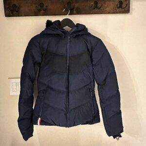 Rossignol Fur Hooded Ski Jacket Blue Womens S EU 36 Like New